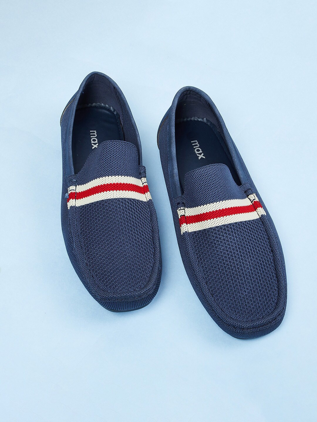 

max Men Blue Striped PU Loafers