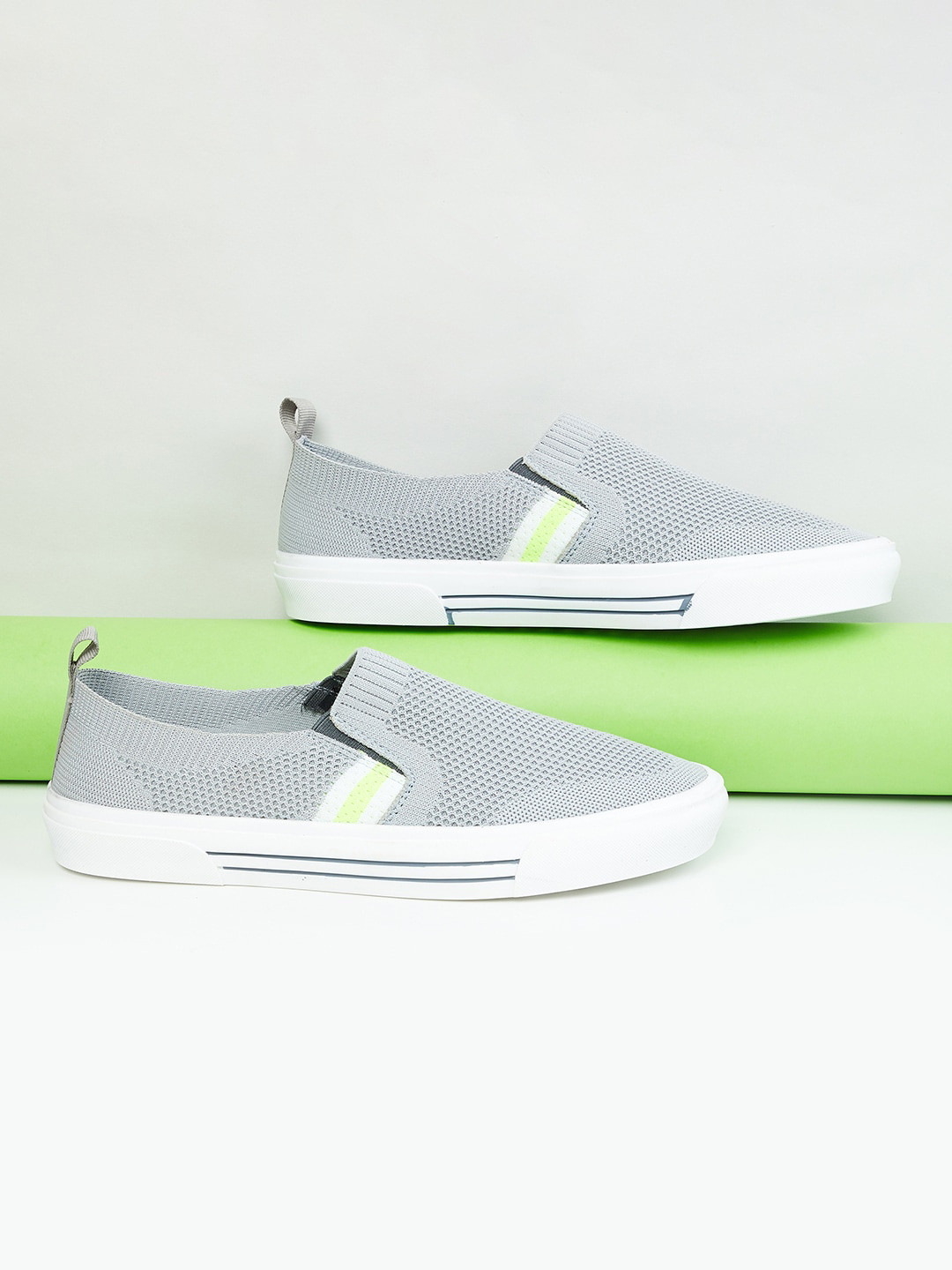 

max Men Grey Perforations PU Slip-On Sneakers