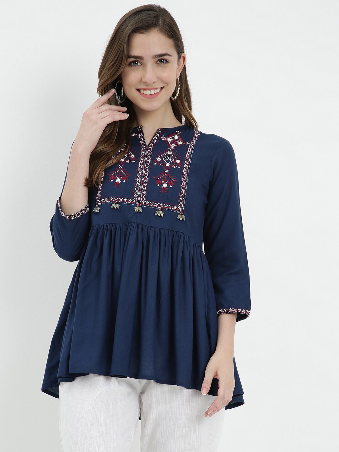 

V2 Value & Variety Women Blue Ethnic Motifs Printed Empire Anarkali Kurti