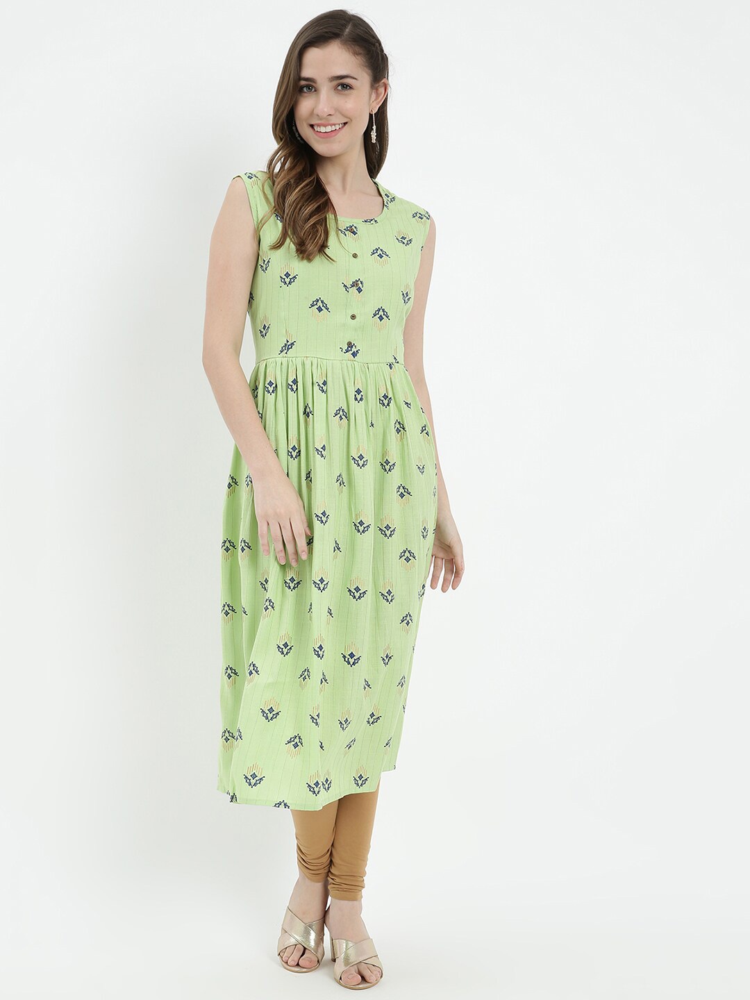

V2 Value & Variety Women Green Ethnic Motifs Printed Kurta