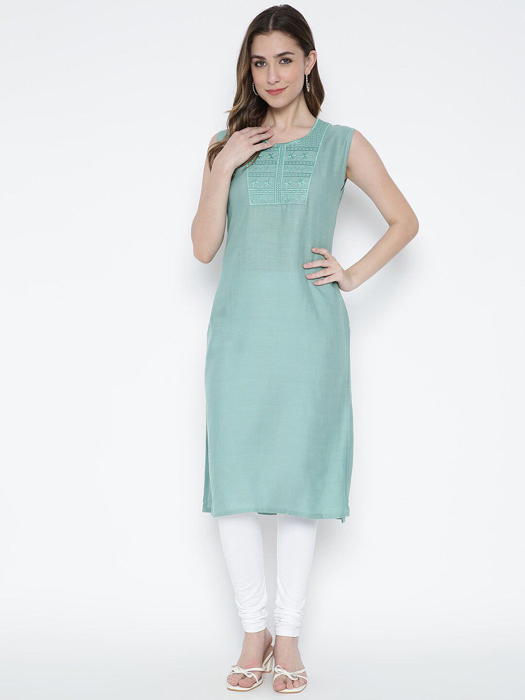 

V2 Value & Variety Women Green Ethnic Motifs Yoke Design Kurta