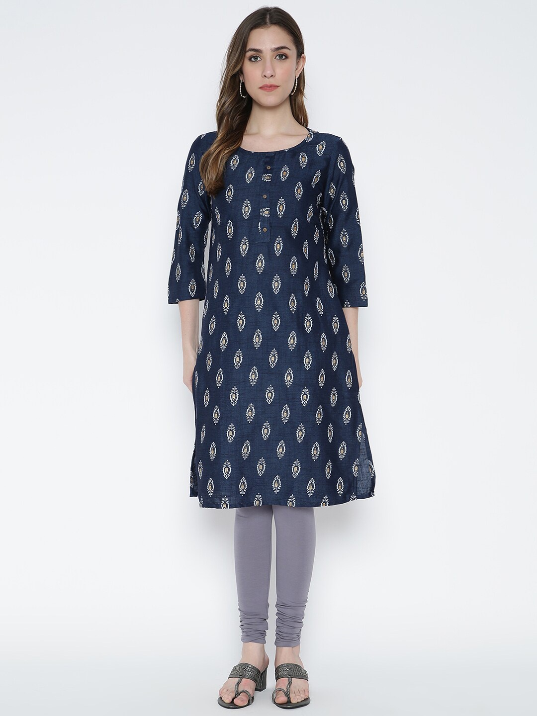 

V2 Value & Variety Women Navy Blue Ethnic Motifs Printed Kurta