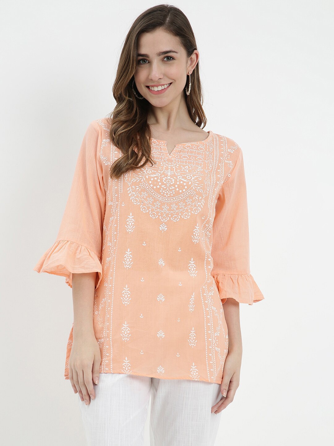 

V2 Value & Variety Peach-Coloured & White Floral Printed Kurti