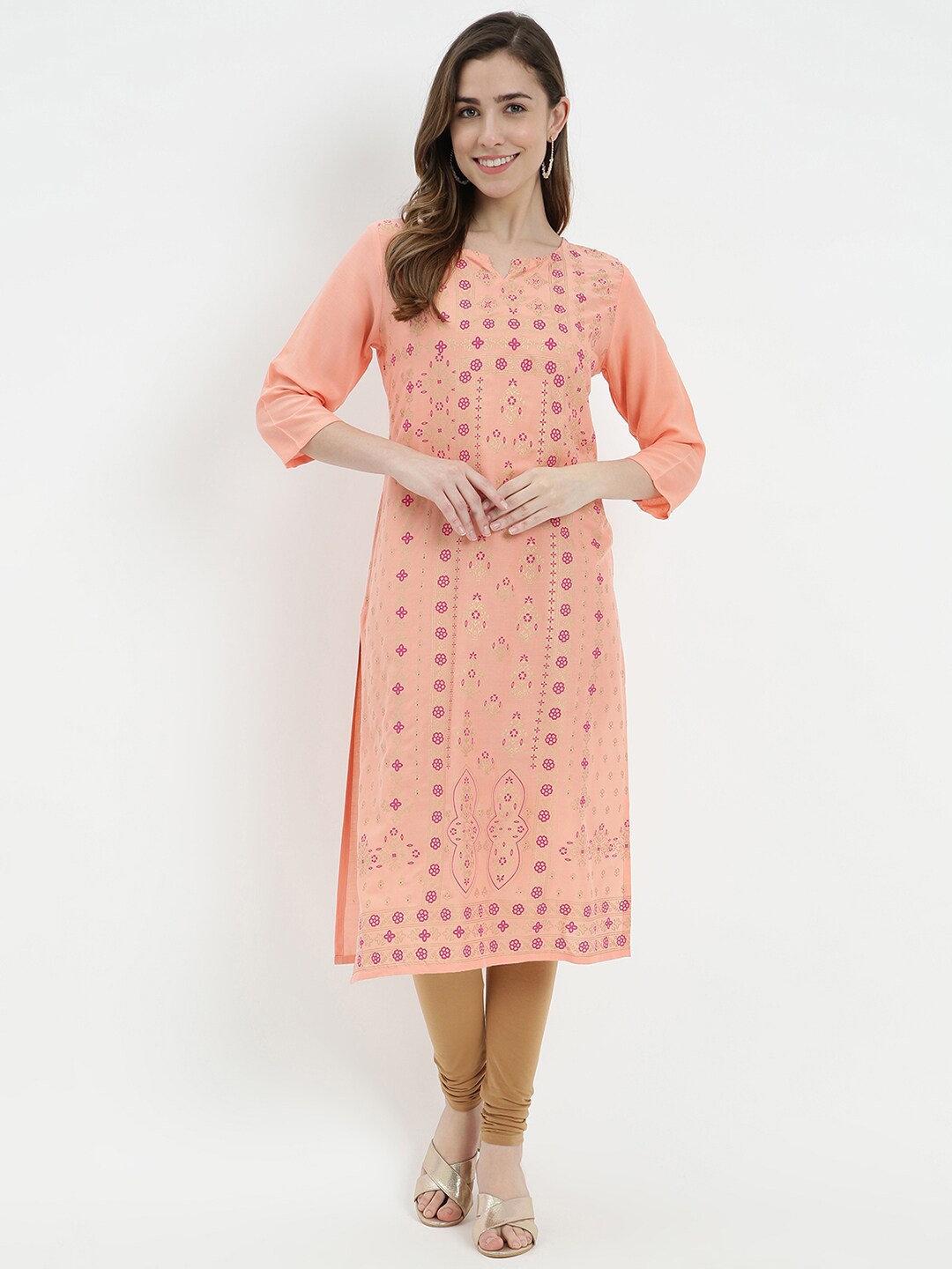 

V2 Value & Variety Women Peach-Coloured Floral Printed Kurta