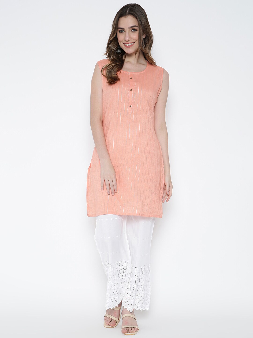 

V2 Value & Variety Women Peach-Coloured Striped Kurti