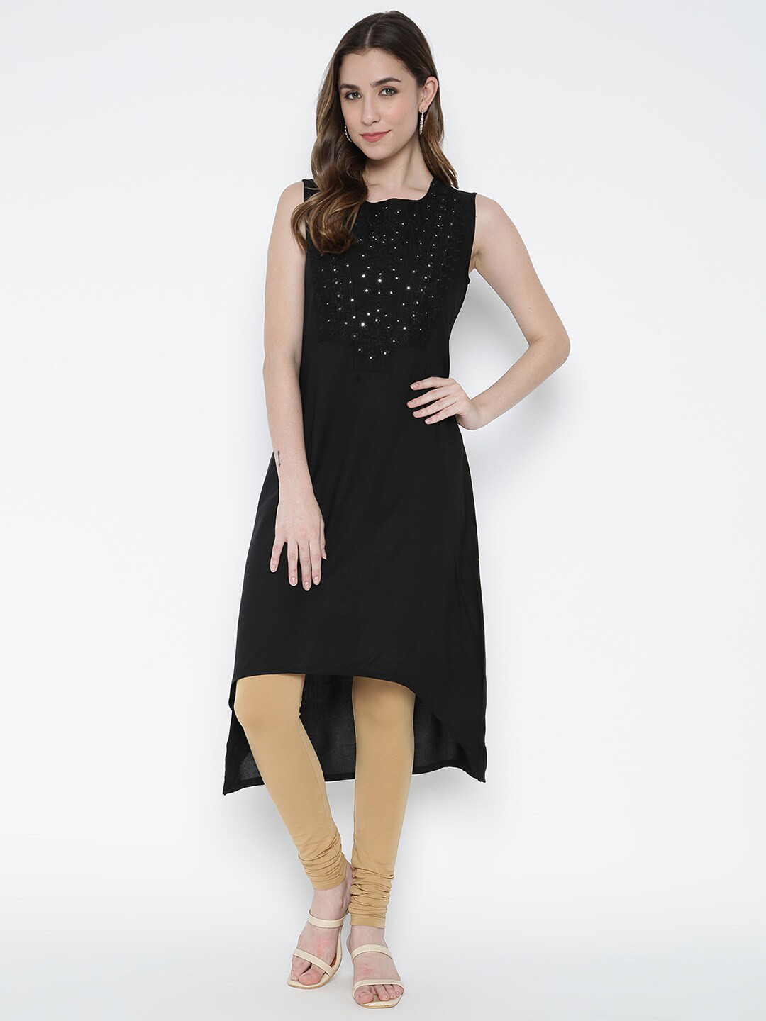 

V2 Value & Variety Black Ethnic Motifs Yoke Design Thread Work Thread Work Kurti