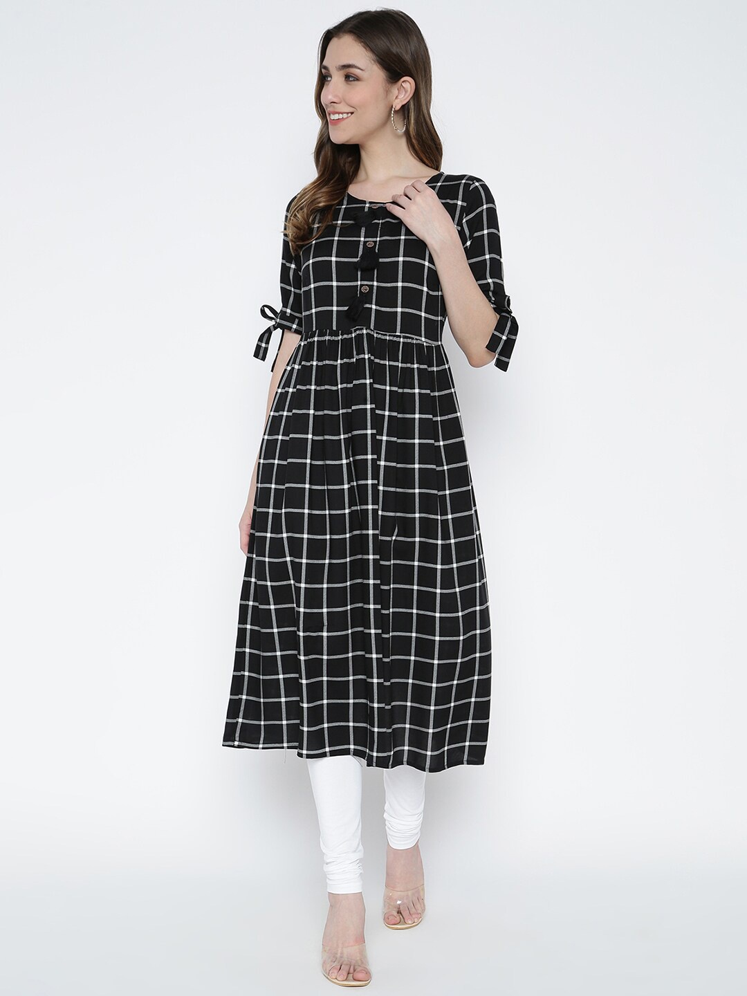 

V2 Value & Variety Women Black Checked Anarkali Kurta
