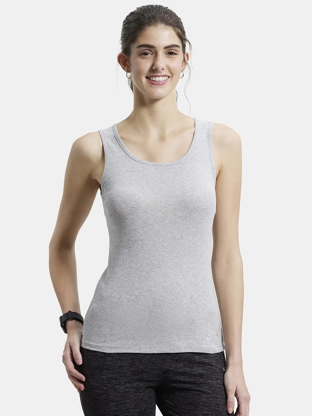 

Jockey Super Combed Cotton Rib Fabric Slim Fit Solid Tank Top -A113, Grey melange