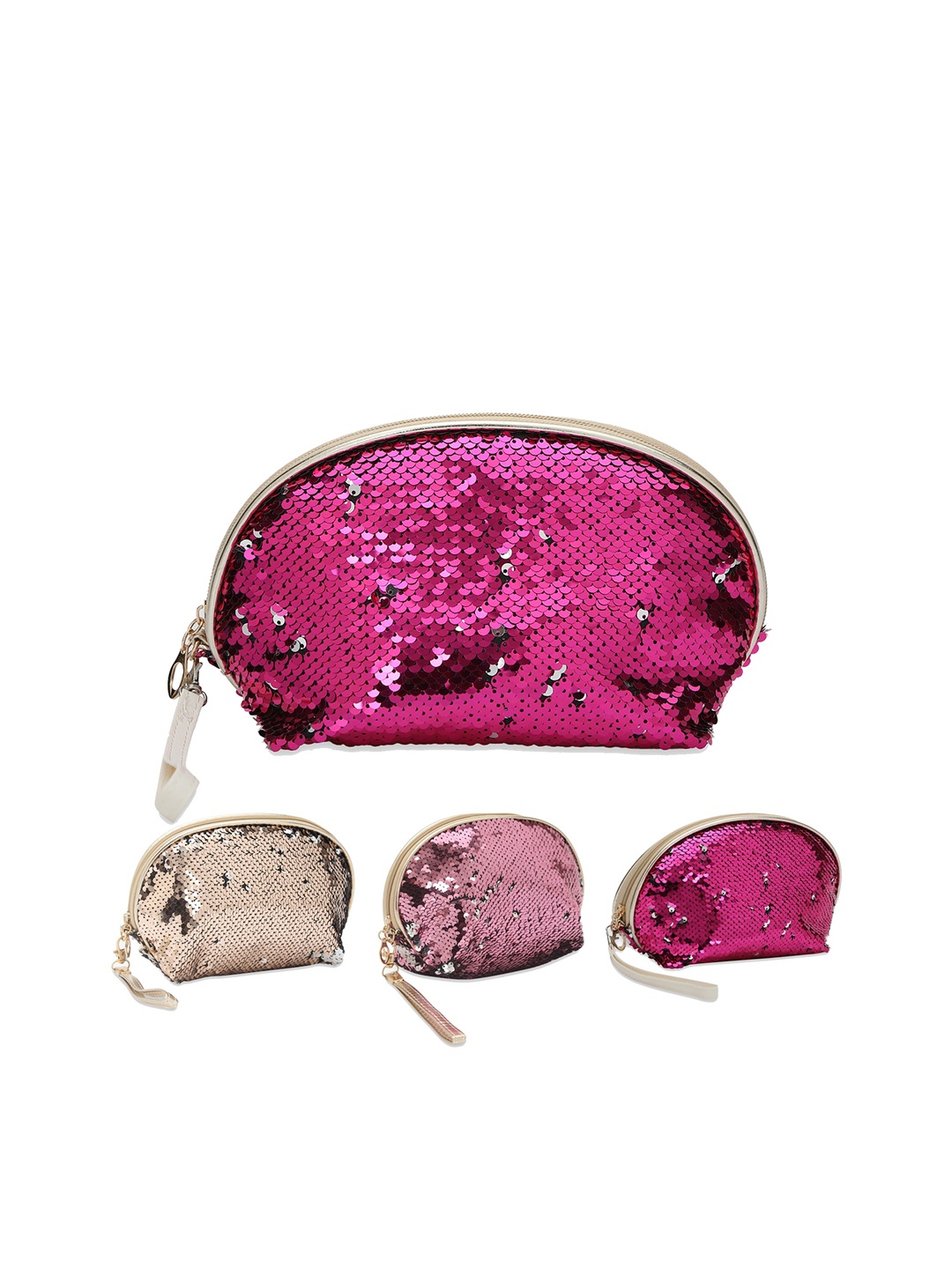 

NFI essentials Women Set Of 3 Pink Embellished Makeup Accessory Pouch