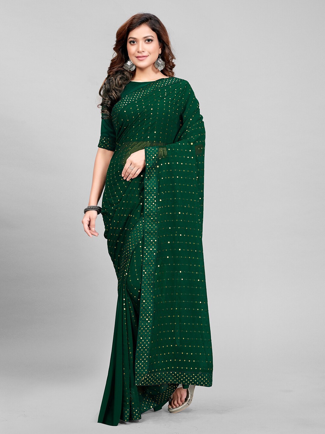 

Mitera Green Embellished Sequinned Pure Georgette Saree