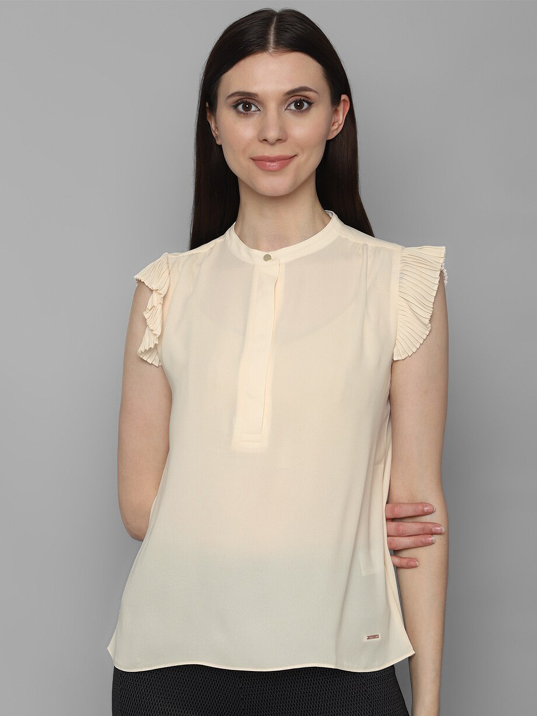 

Allen Solly Woman Beige Mandarin Collar Top
