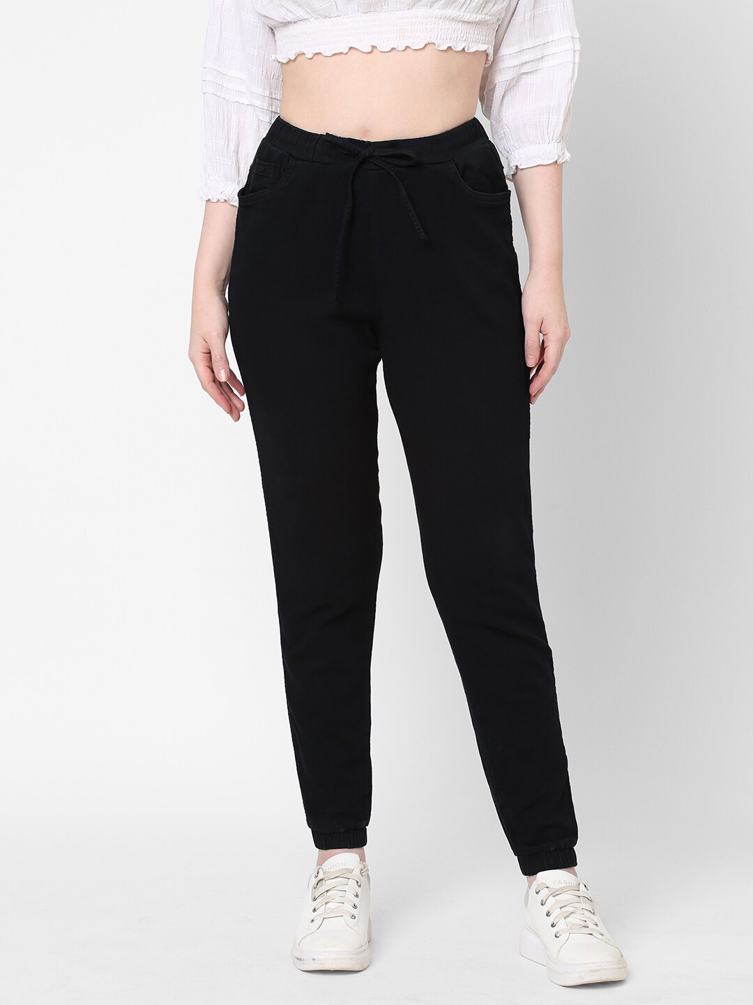 

Kraus Jeans Women Black High-Rise Relaxed Fit Joggers