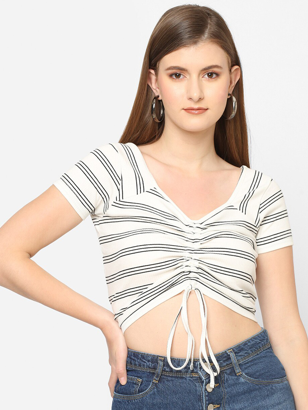 

Kraus Jeans Black Striped Crop Top