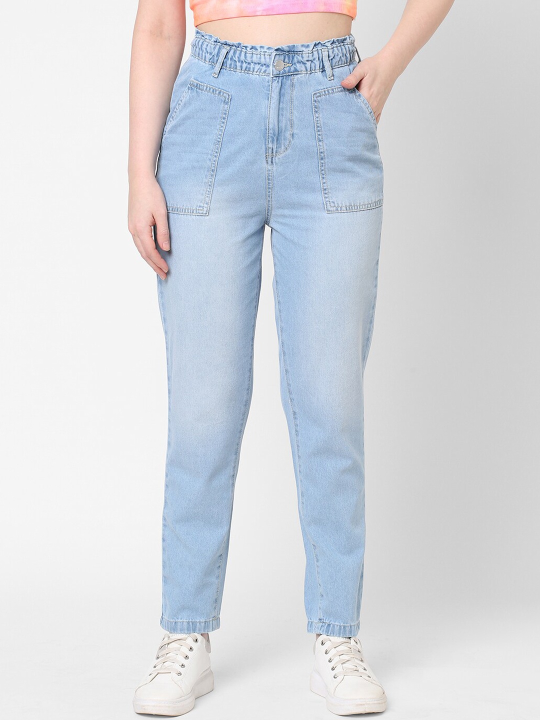 

Kraus Jeans Women Blue Straight Fit High-Rise Heavy Fade Jeans