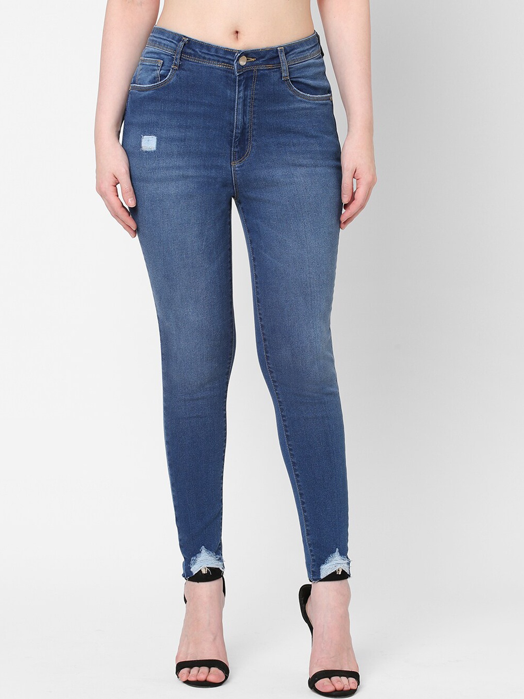 

Kraus Jeans Women Blue Super Skinny Fit High-Rise Low Distress Light Fade Jeans