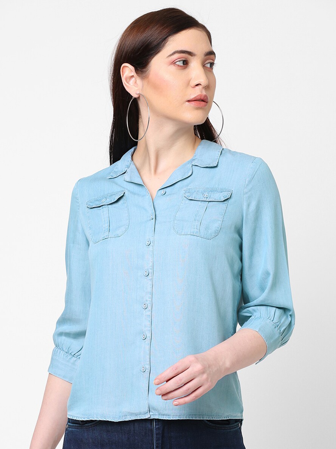 

Kraus Jeans Women Blue Slim Fit Casual Denim Shirt