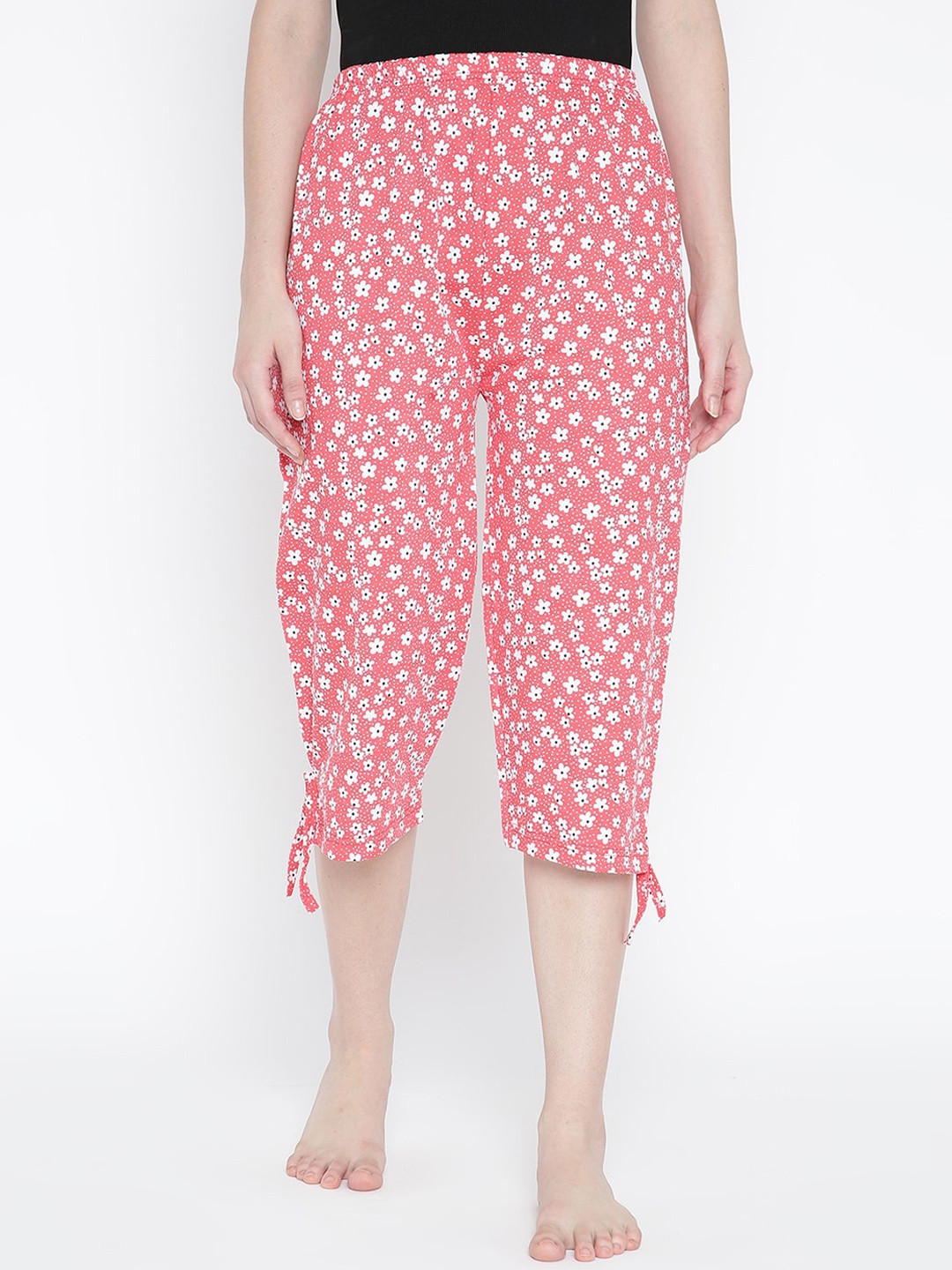 

V2 Value & Variety Women Pink & White Printed Cotton Lounge Capris