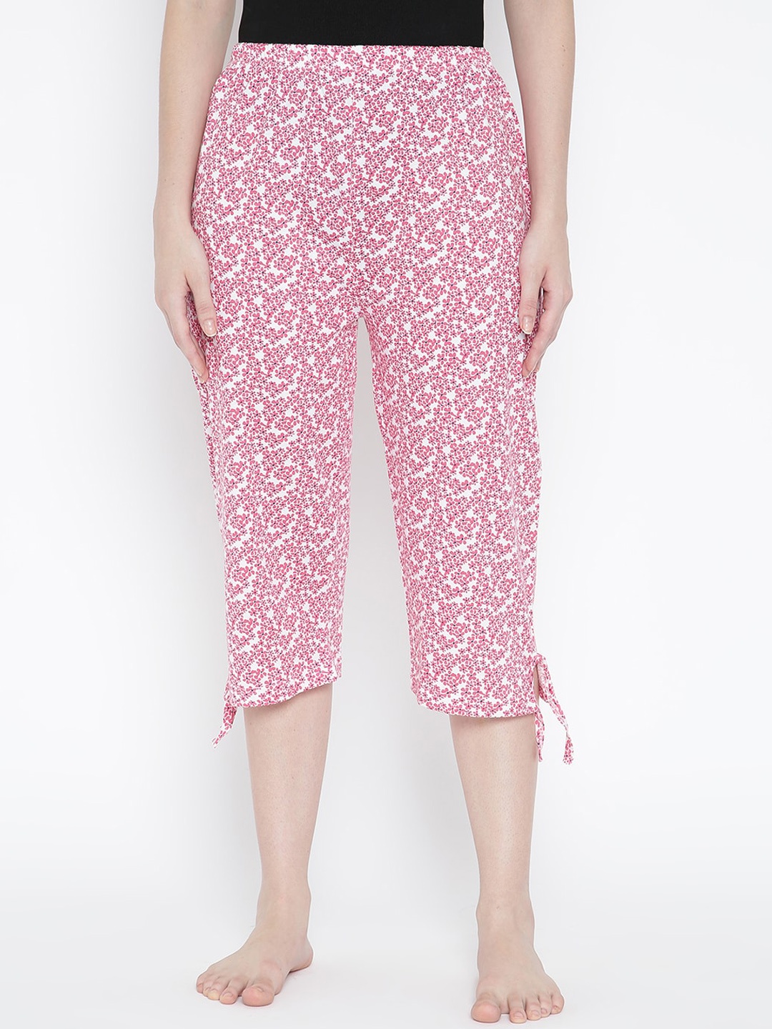 

V2 Value & Variety Women Pink & White Printed Cotton Lounge Capris