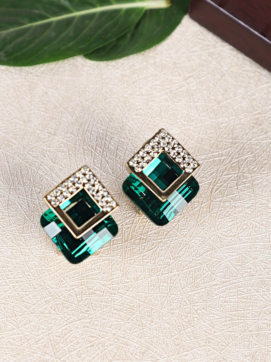 

Shining Diva Fashion Green & Gold-Toned Contemporary Studs Earrings