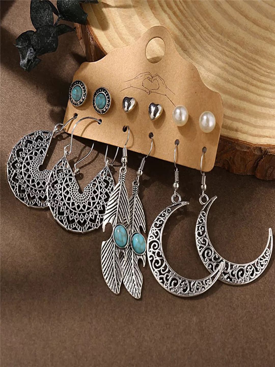 

Shining Diva Fashion Latest Stylish Combo 6 Pairs Metal Earrings, Silver