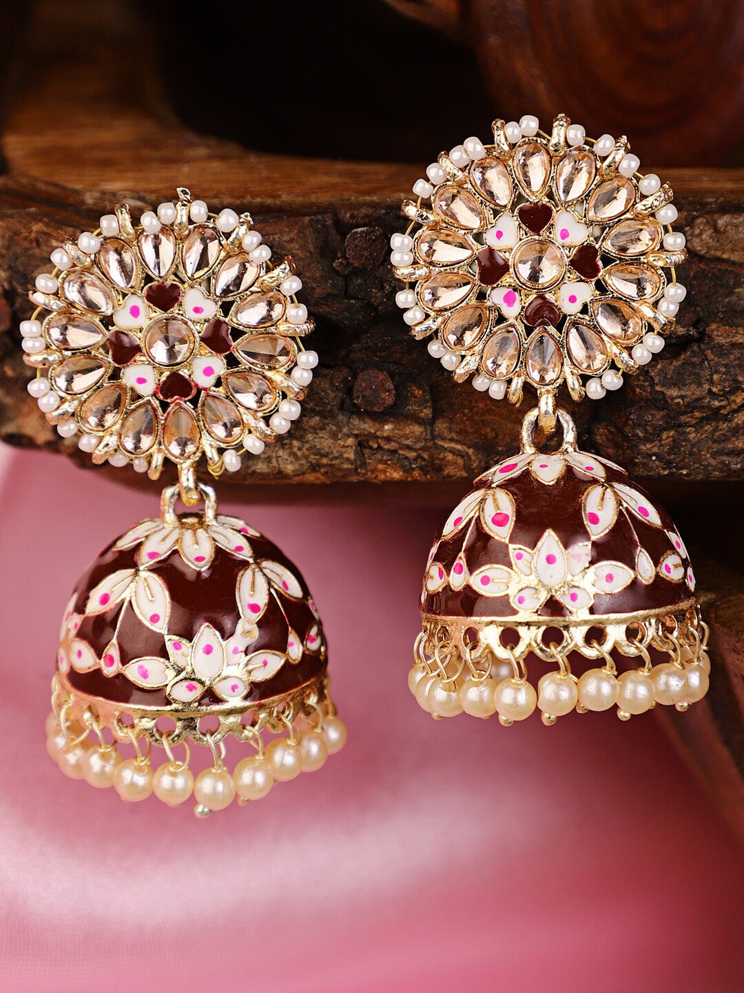 

Shining Diva Maroon Gold Plated Classic Jhumkas Earrings