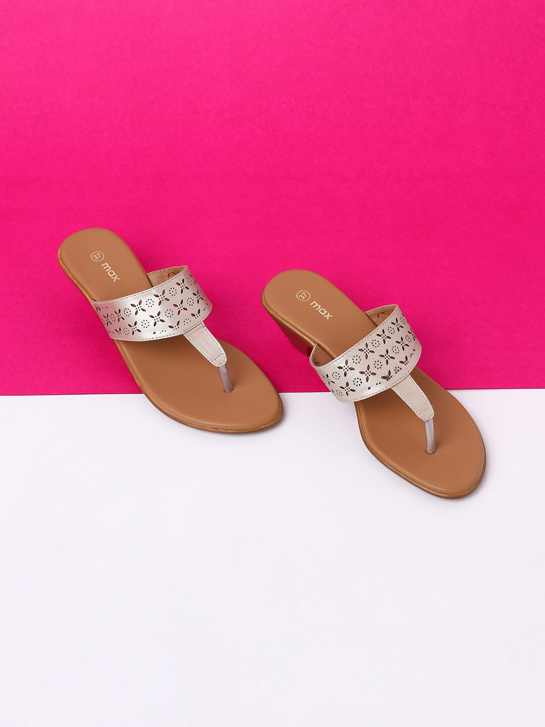

max Beige PU Block Sandals with Laser Cuts
