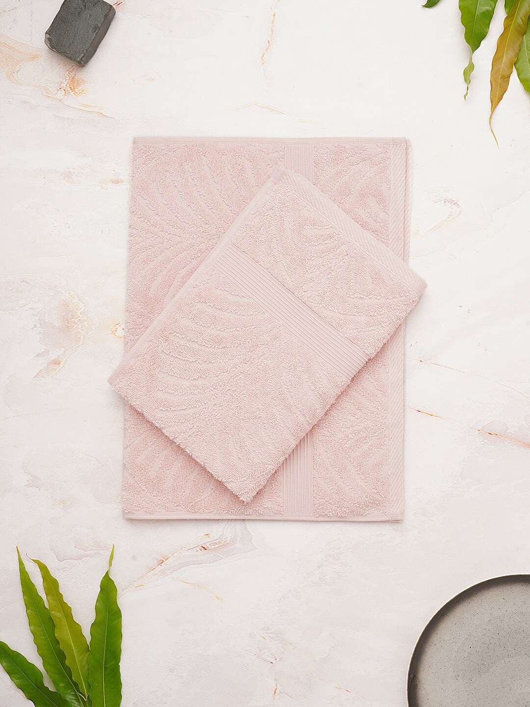 SPACES Set Of 2 Pink 550 GSM Cotton Ultra Absorbent Hand Towel