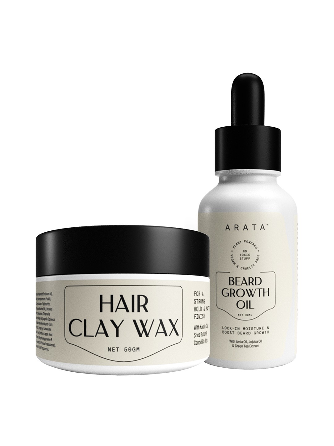 

ARATA Men Beard Growth Oil 30ml & Hair Clay Wax 50g, Off white
