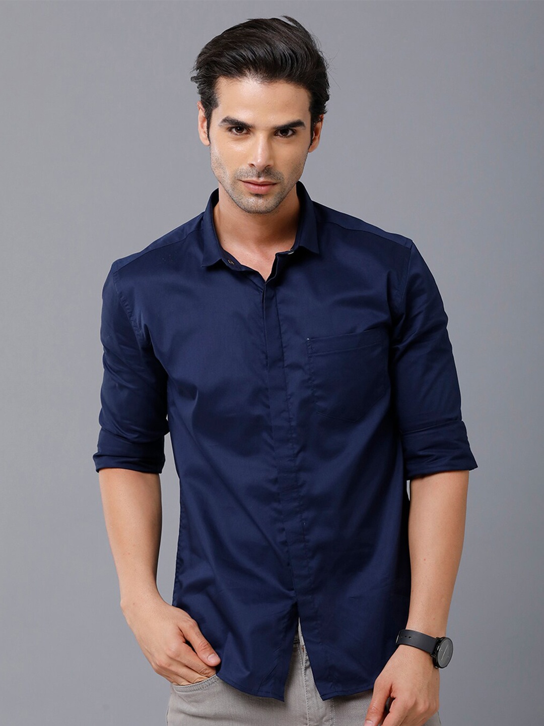 

YOVISH Men Navy Blue Smart Slim Fit Casual Shirt