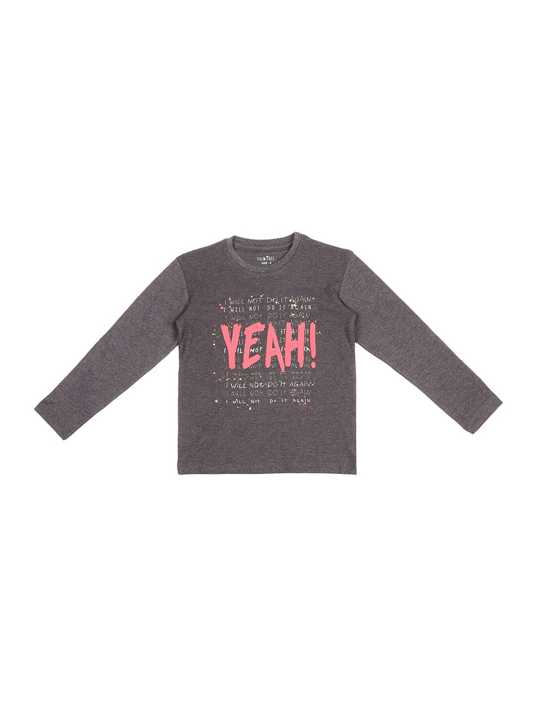 

Gini and Jony Boys Grey Melange Typography Printed T-shirt