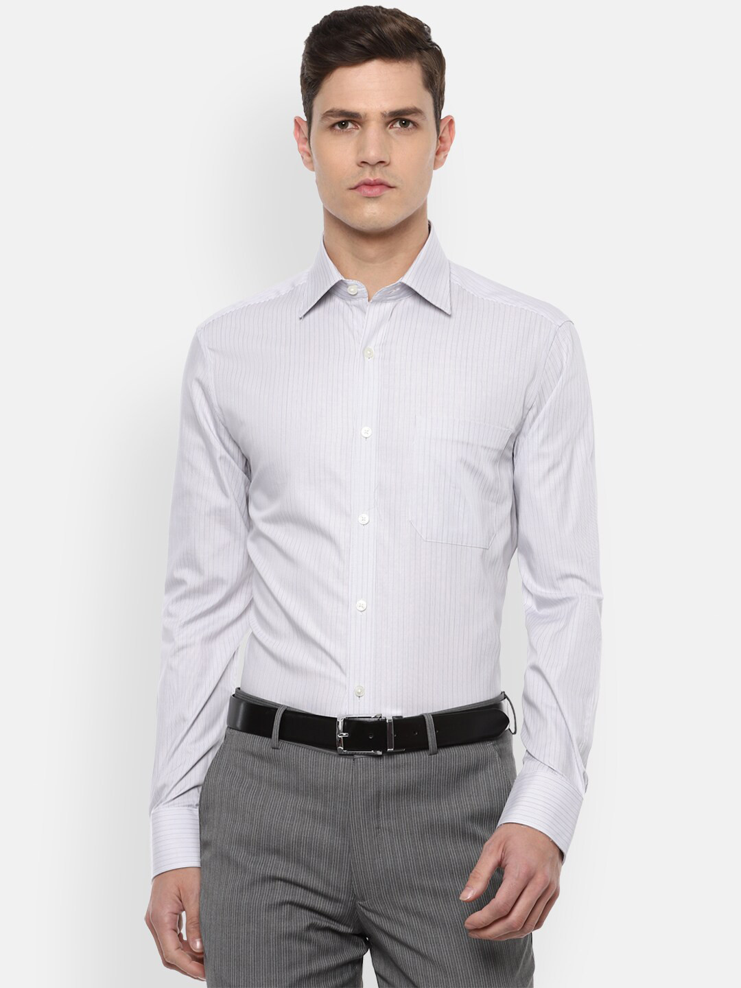 

Louis Philippe Men Grey Striped Formal Shirt