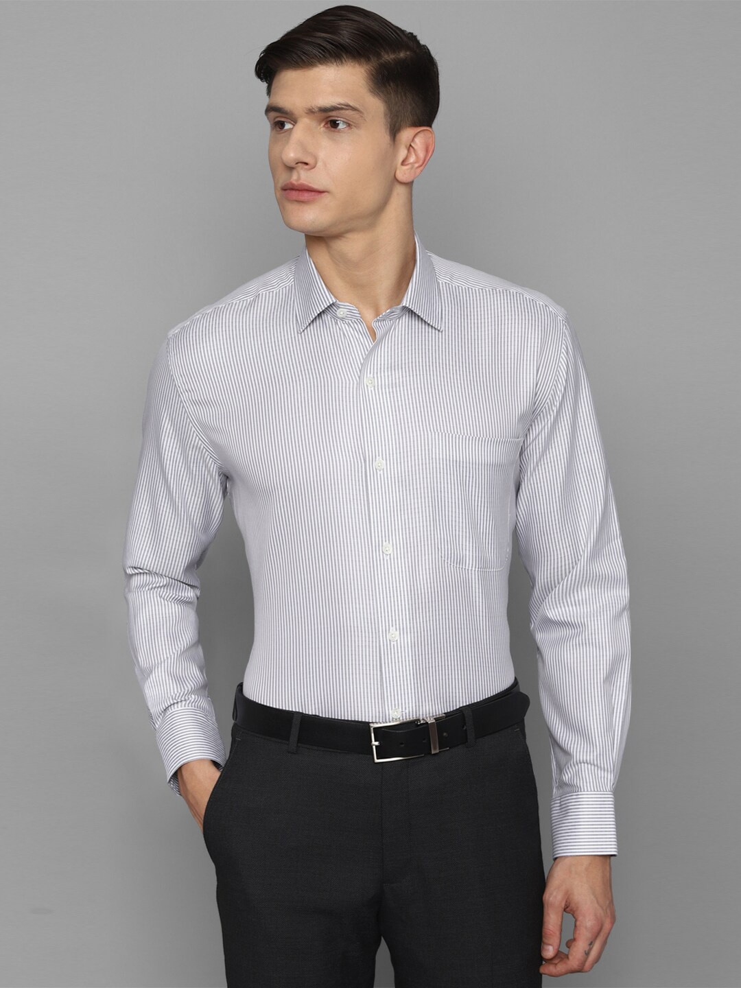 

Luxure by Louis Philippe Men Grey Striped Formal Shirt