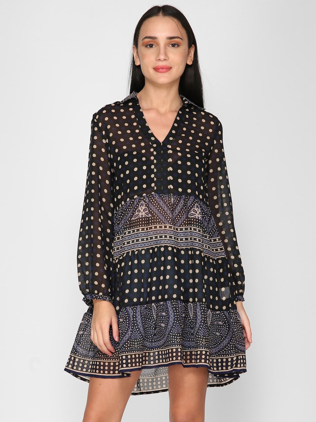 

I Love She Black Ethnic Motifs Georgette A-Line Dress