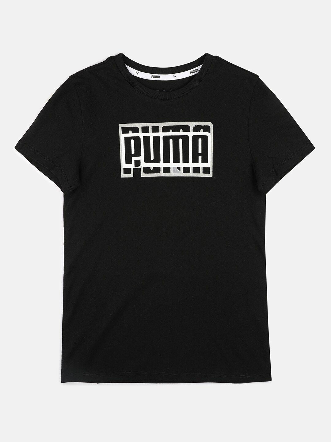 

Puma Girls Black Typography Printed Alpha Youth Cotton T-shirt