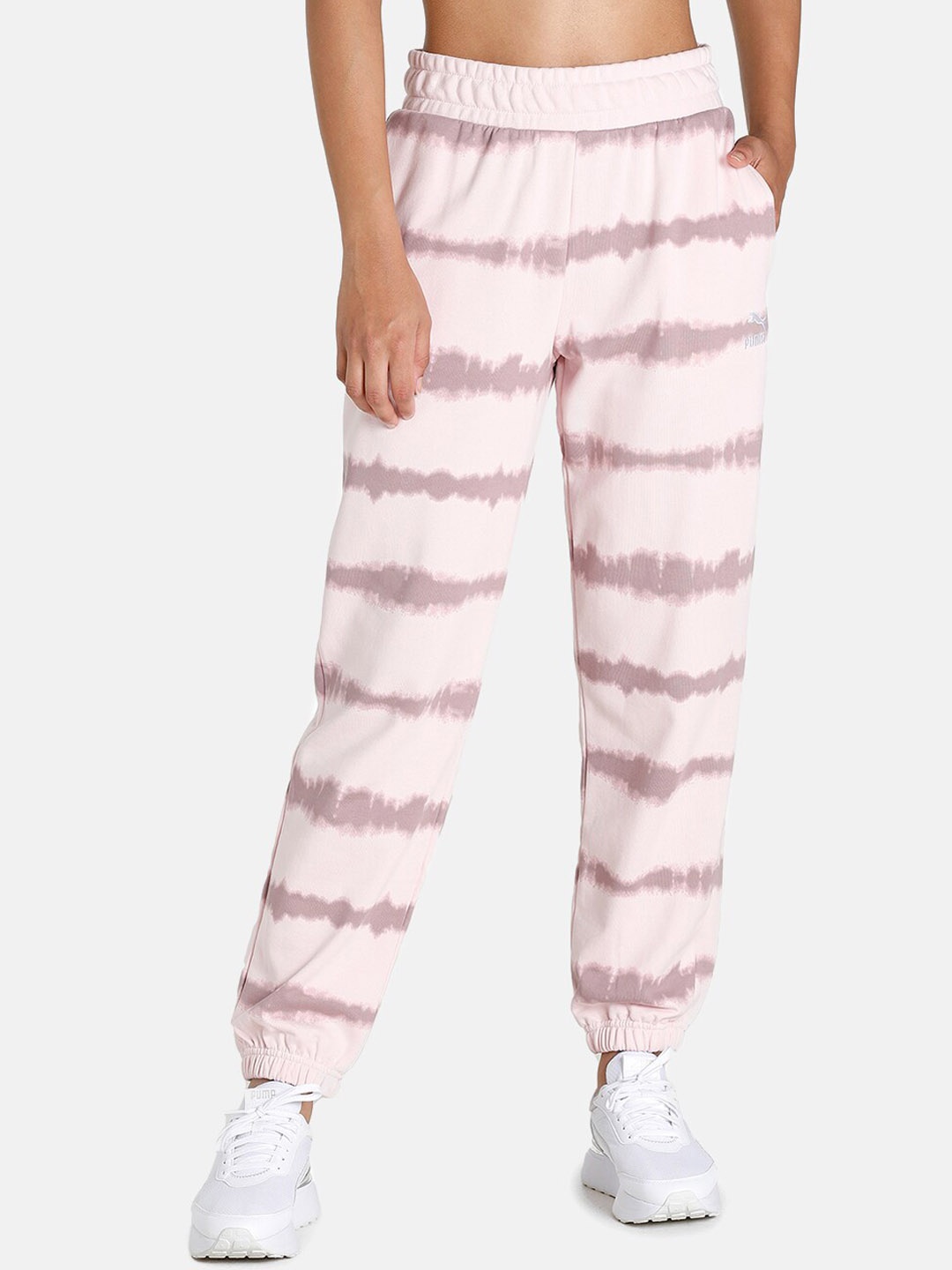 

Puma Women Pink Classics Tie Dye Striped Relaxed Fit Sweatpant Joggers