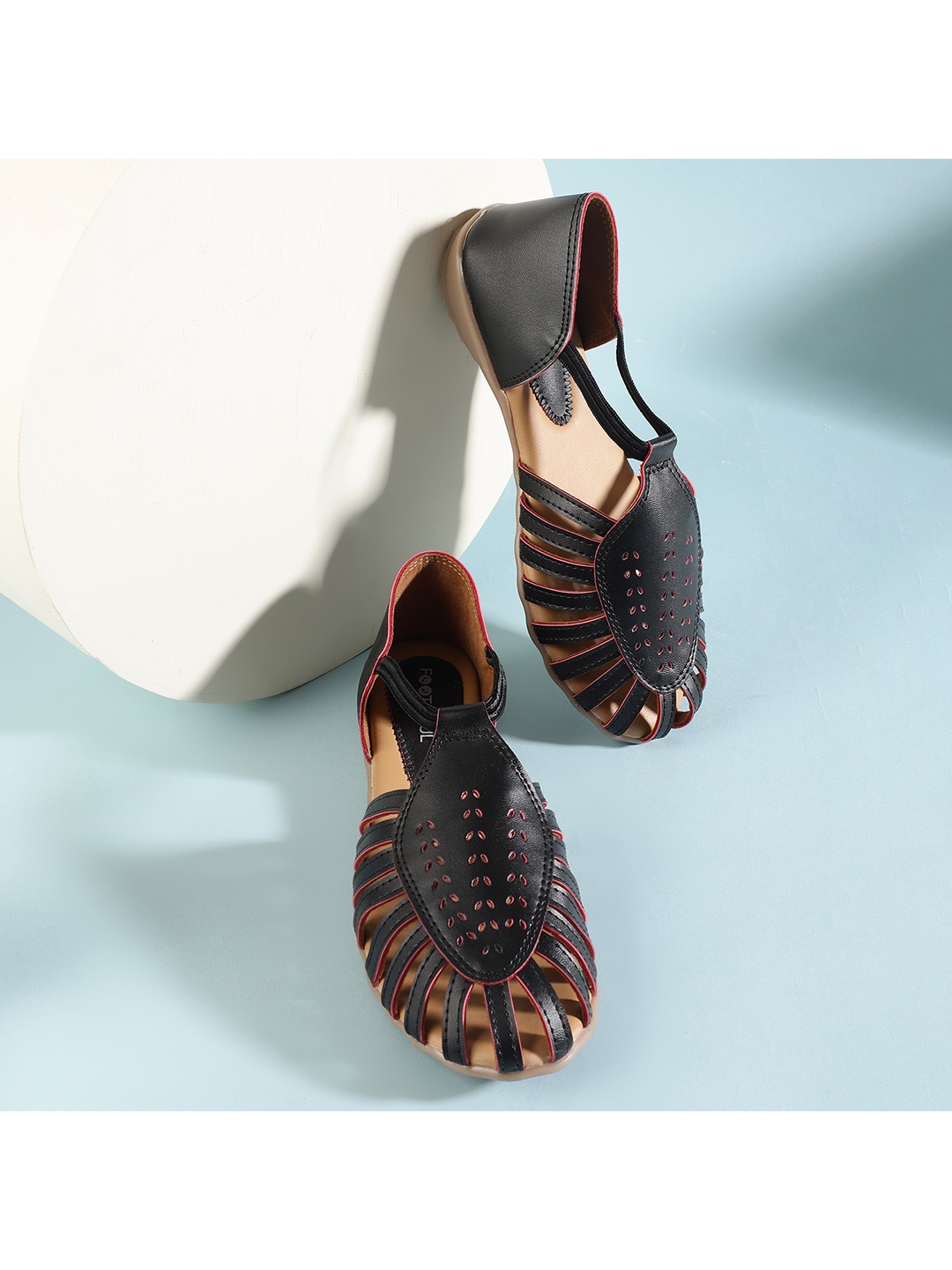 

FOOTSOUL Women Black Ballerinas with Laser Cuts Flats