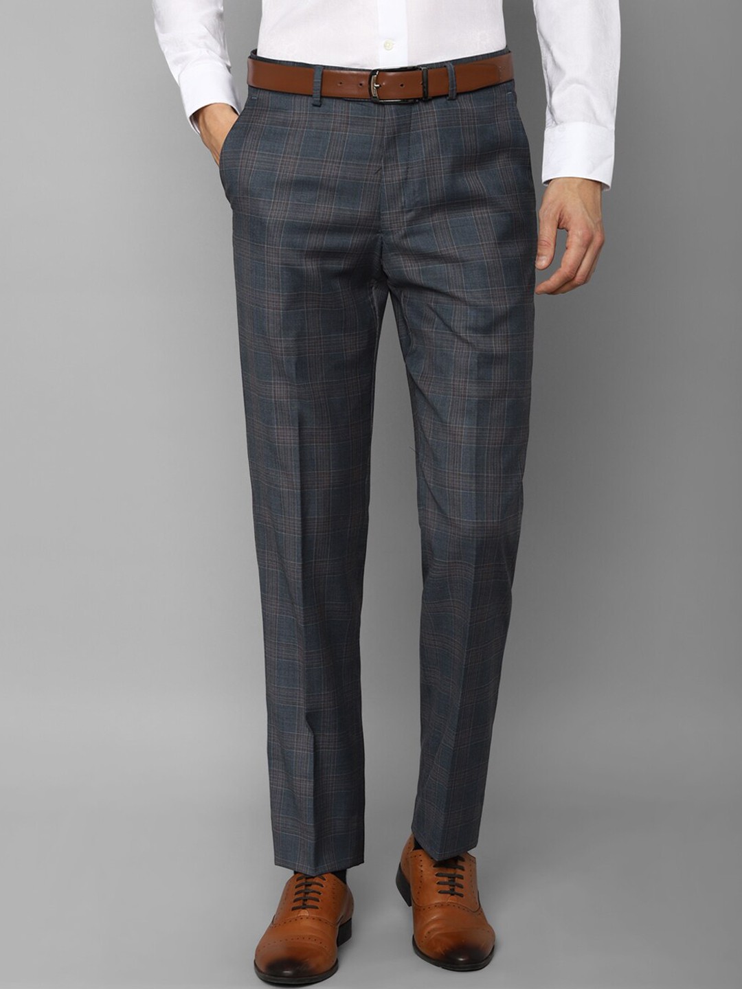 

Luxure by Louis Philippe Men Grey Checked Slim Fit Trousers