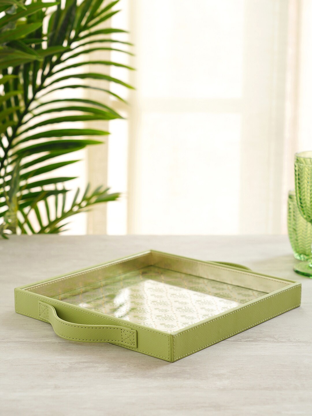 

Pure Home and Living Green Printed Serving Tray