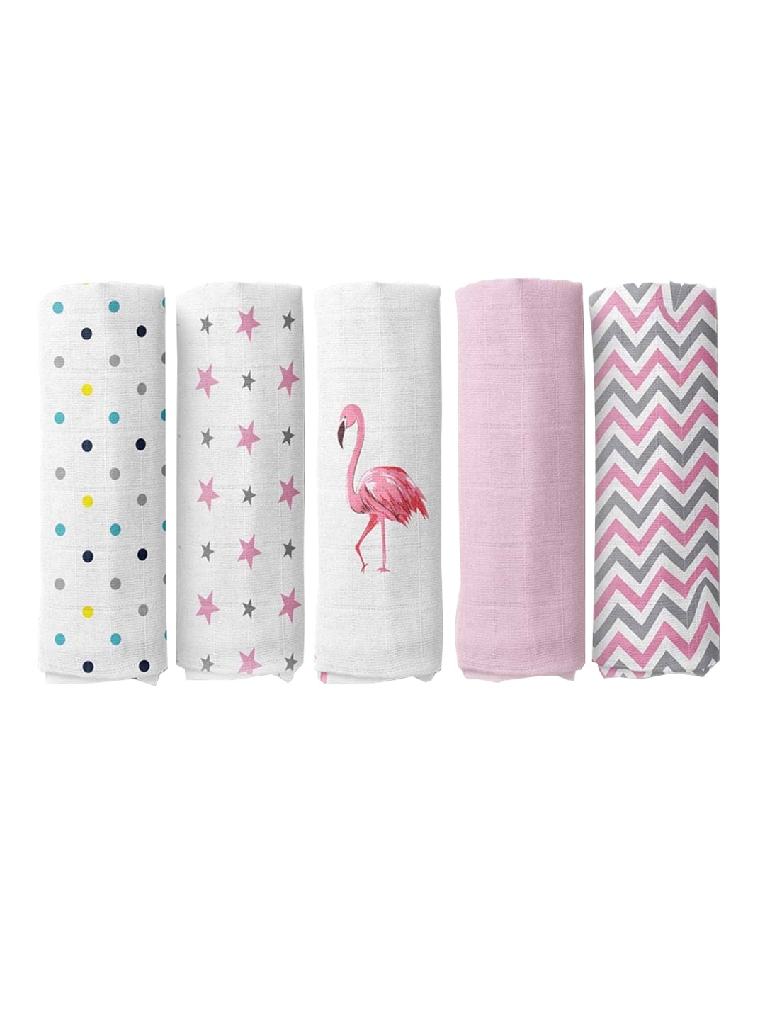 

haus & kinder Infants Pack Of 5 White Printed Cotton Muslin Swaddle