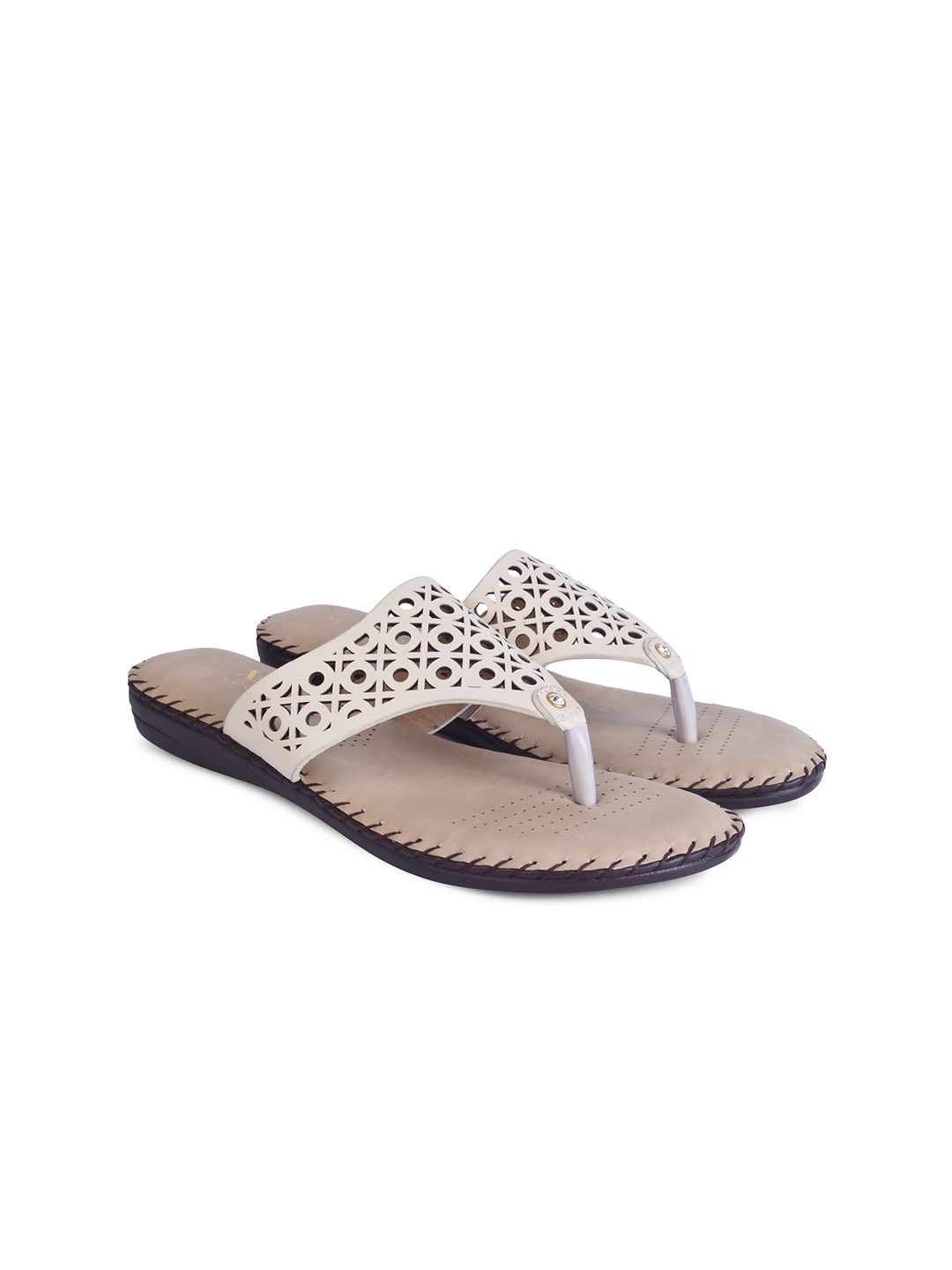 

XE Looks Women Cream-Coloured Open Toe Flats with Laser Cuts