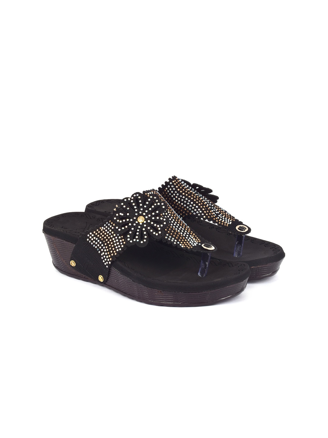 

XE Looks Women Black Embellished Open Toe Flats