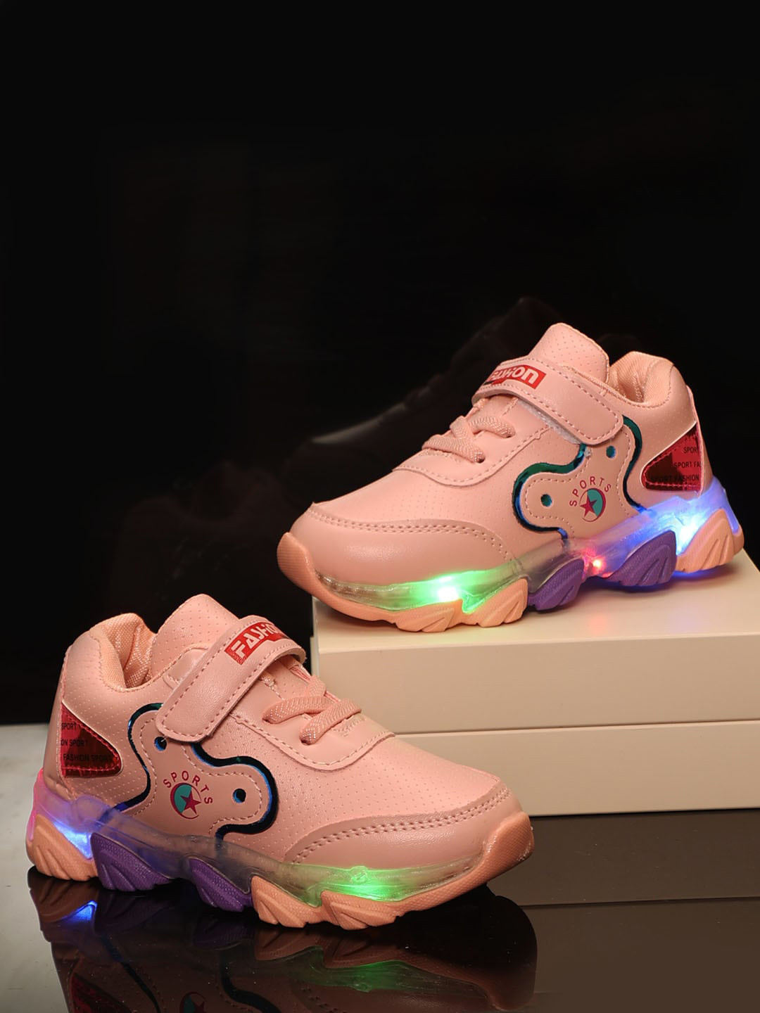 

PASSION PETALS Girls Pink Textured PU Led Sneakers