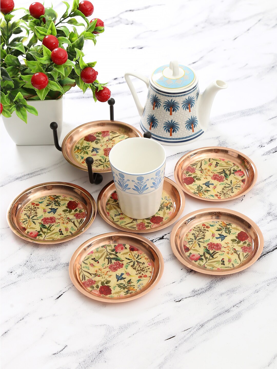 India Circus by Krsnaa Mehta Set Of 6 Printed Coasters, Cream