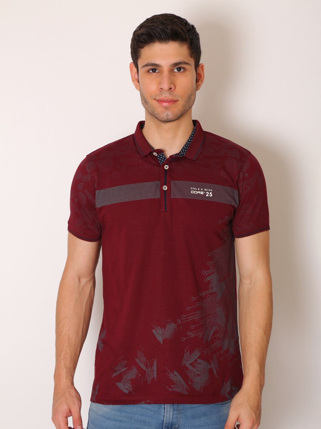 

VINSON Men Maroon Polo Collar Slim Fit T-shirt