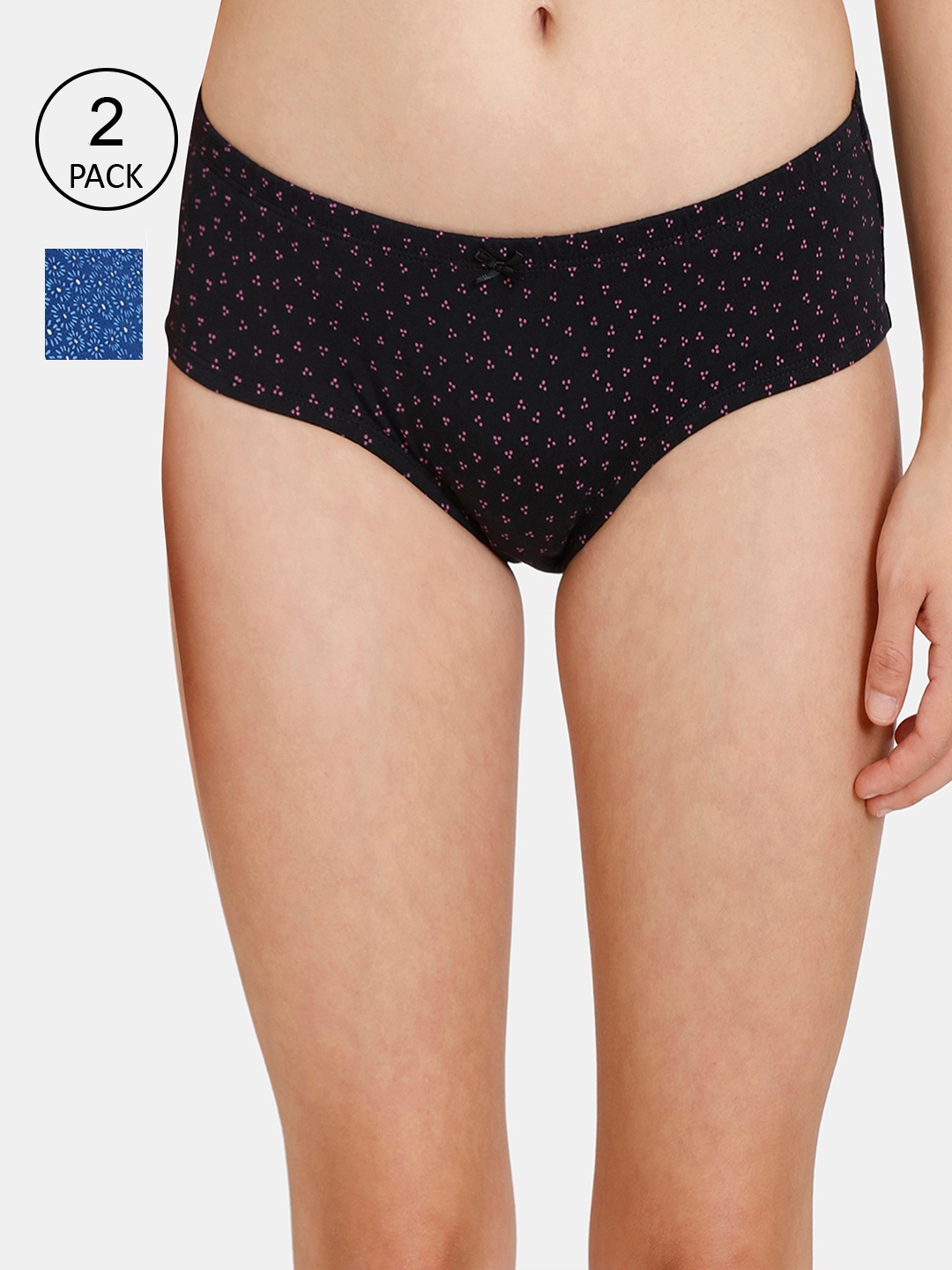 

Rosaline by Zivame Women Pack Of 2 Black And Blue Printed Pure Cotton Briefs