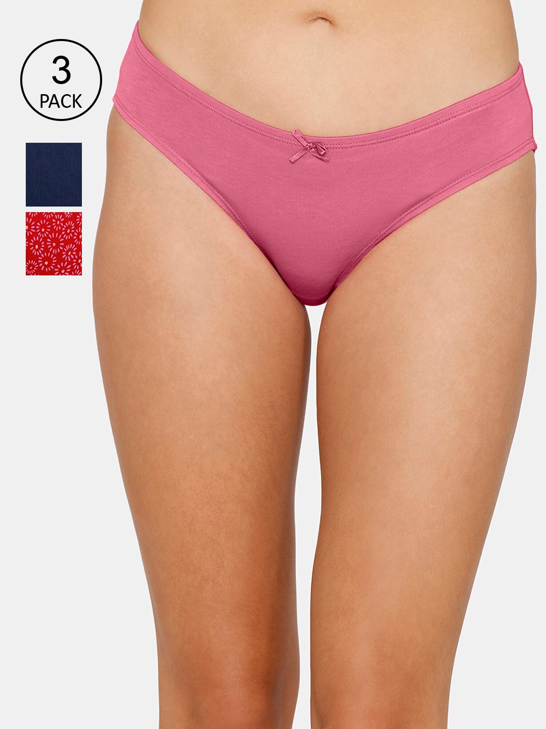 Rosaline by Zivame Women Pack of 3 Solid Cotton Bikini Briefs, Blue
