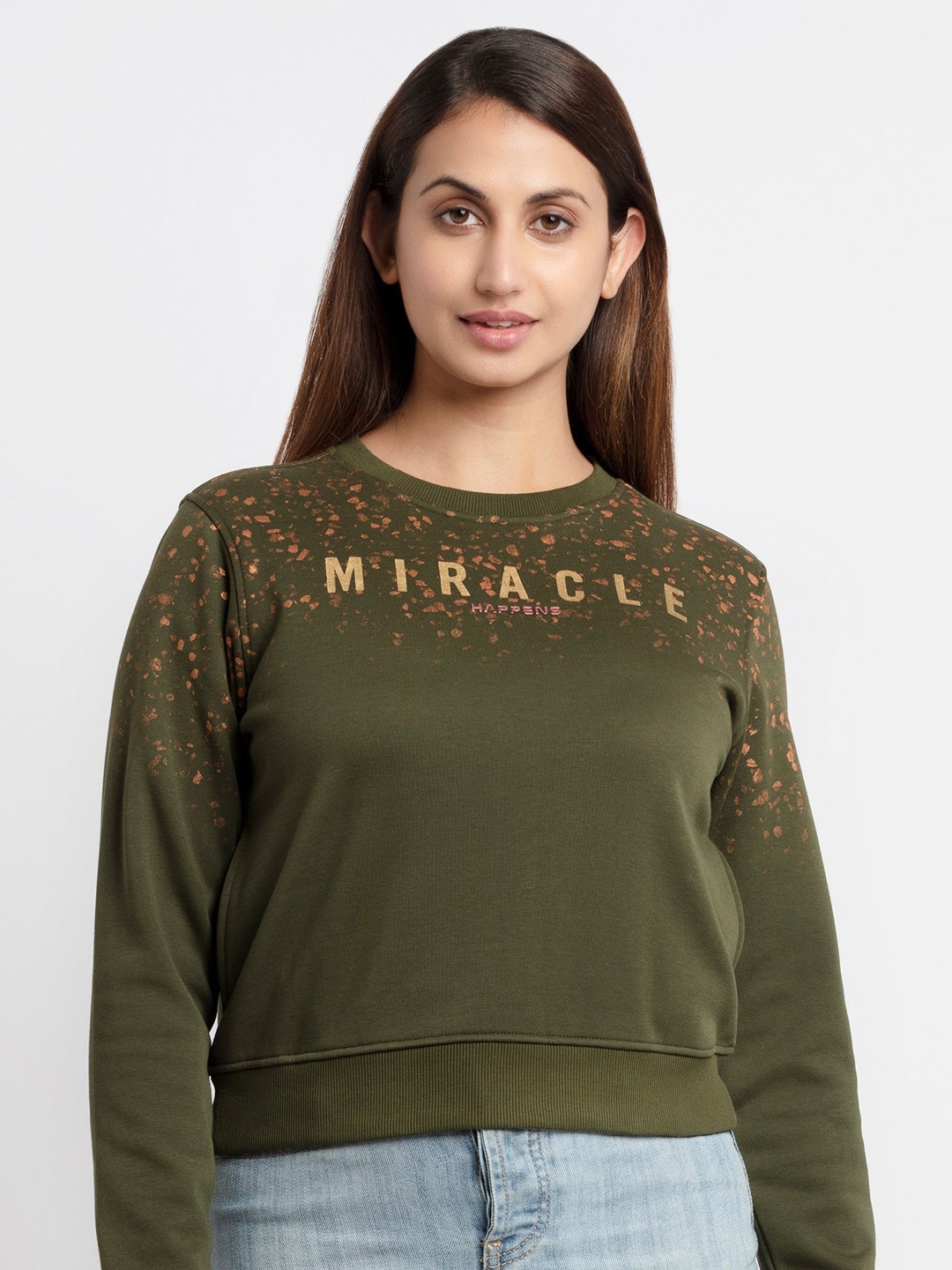

Status Quo Women Olive Green Sweatshirt