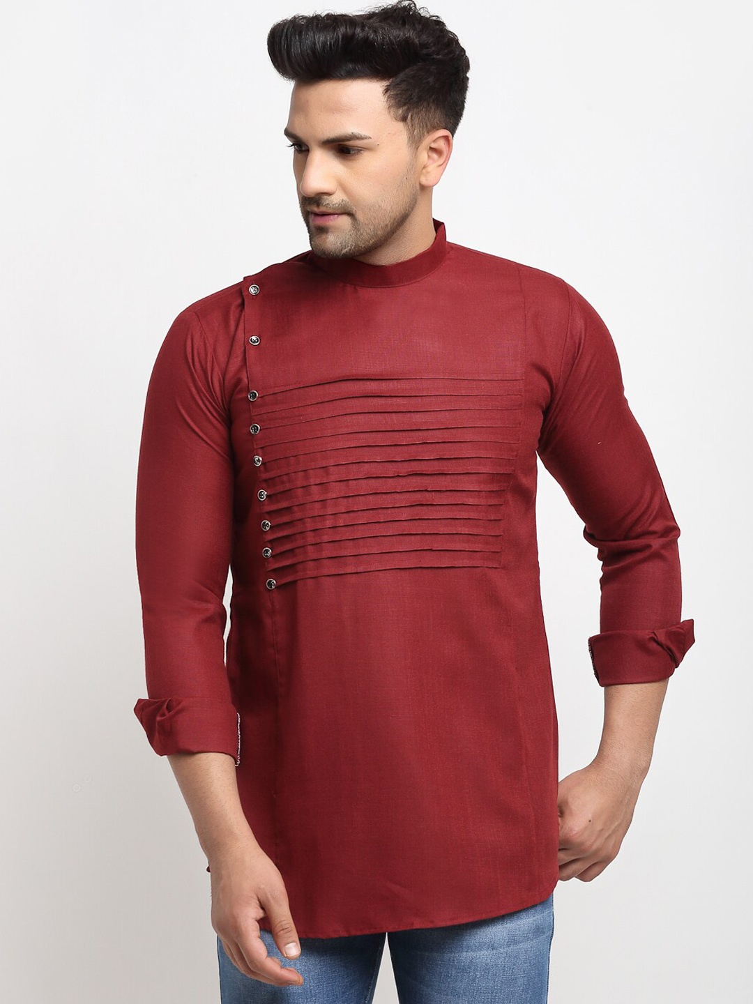 

Kaifoo Angrakha Pintuckes Angrakha Kurta, Maroon