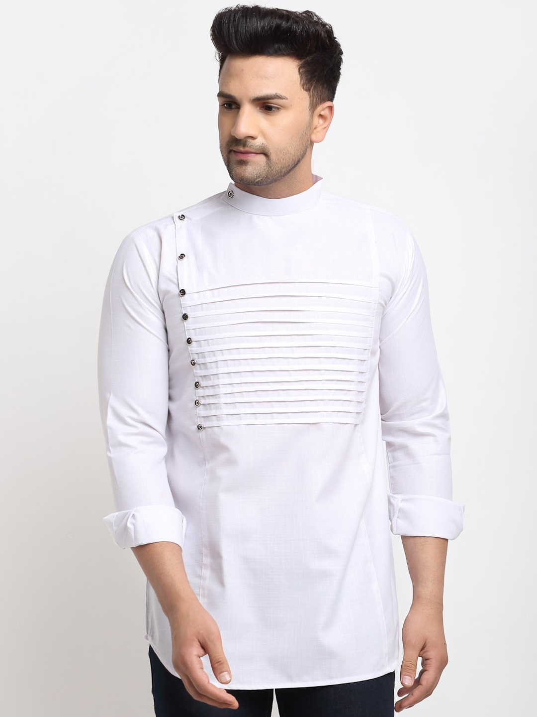 Kaifoo Men White Solid Short Kurta