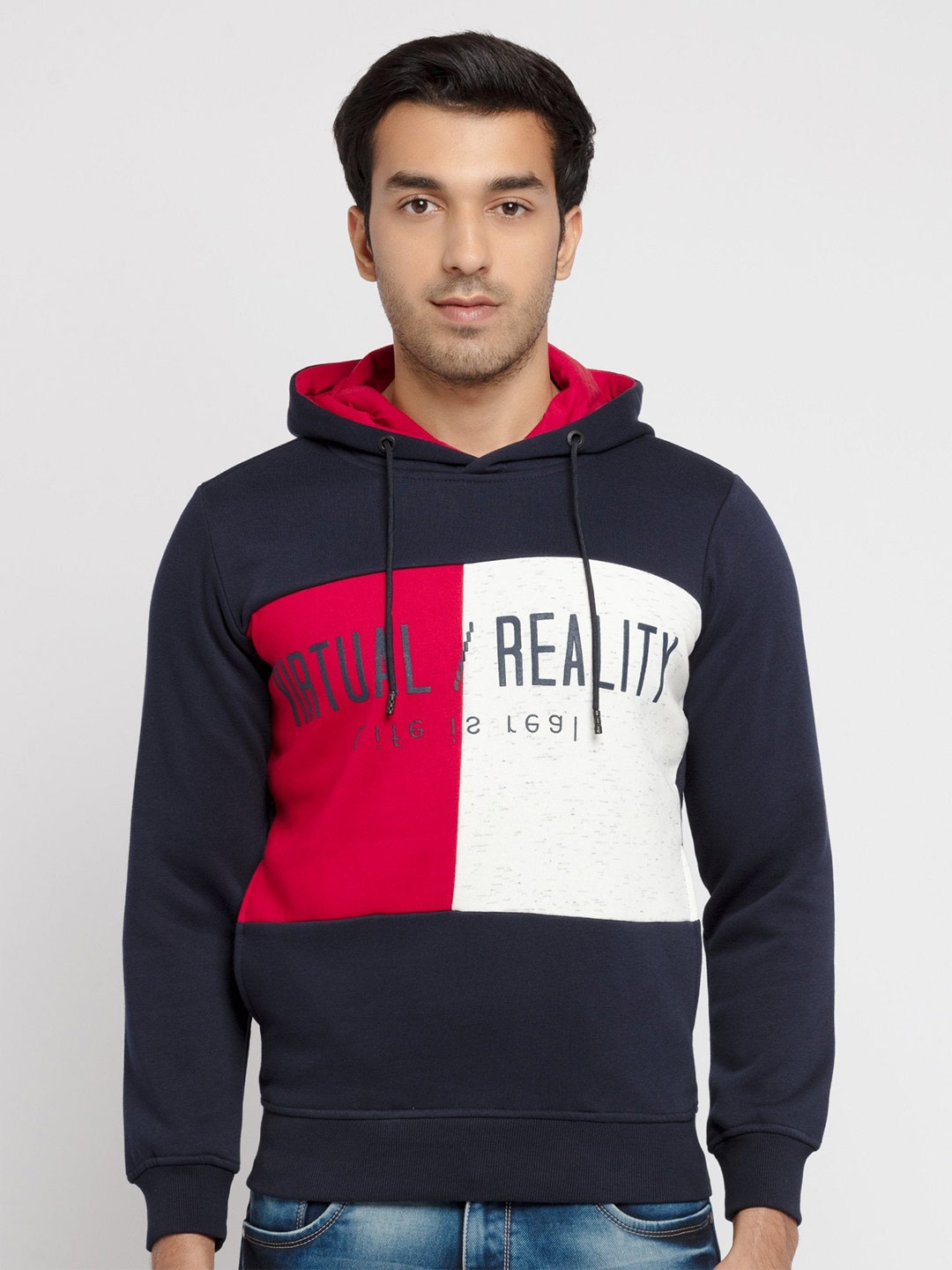 

Status Quo Men Navy Blue Colourblocked Sweatshirt